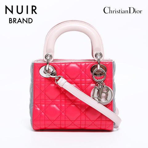 クリスチャンディオール Christian Dior レディーディオール ミニ カナージュ 2way レザー ハンドバッグ ピンク WS8797