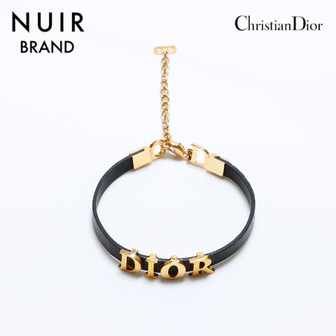 クリスチャンディオール Christian Dior レザー ロゴ ブレスレット ゴールド WS8807