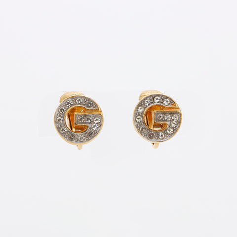 GIVENCHY Strass G logo Argent Vintage Boucle d'oreille or WS8812
