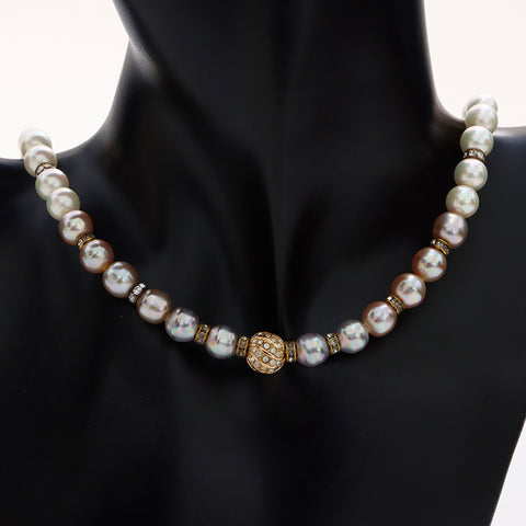 Christian Dior Rhinestone Pearl Vintage Necklace gold WS8858