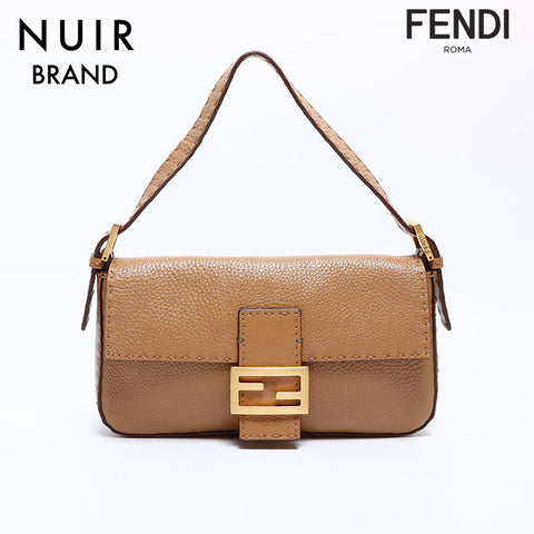 Fendi Mamma桶皮革肩带棕色WS8875