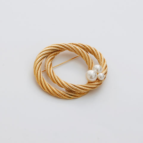 Christian Dior Circle Pearl Vintage Brooch gold WS8877