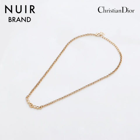 クリスチャンディオール Christian Dior ラインストーン CDロゴ ネックレス ゴールド WS8887