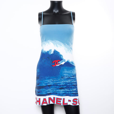 Chanel CHANEL Cotton Wave Dress Blue WS8905 NUIR VINTAGE Chanel CHANEL Cotton Wave Dress Blue WS8905 NUIR VINTAGE