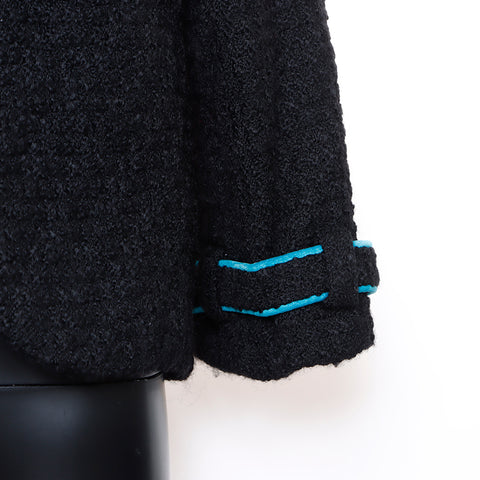Chanel CHANEL 07A Size: 40 Wool Black x Blue Jacket Black WS8906