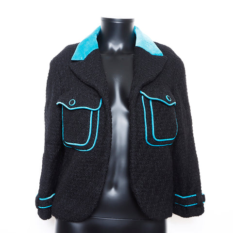 Chanel CHANEL 07A Size: 40 Wool Black x Blue Jacket Black WS8906