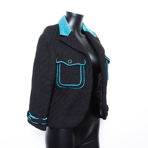 Chanel CHANEL 07A Size: 40 Wool Black x Blue Jacket Black WS8906