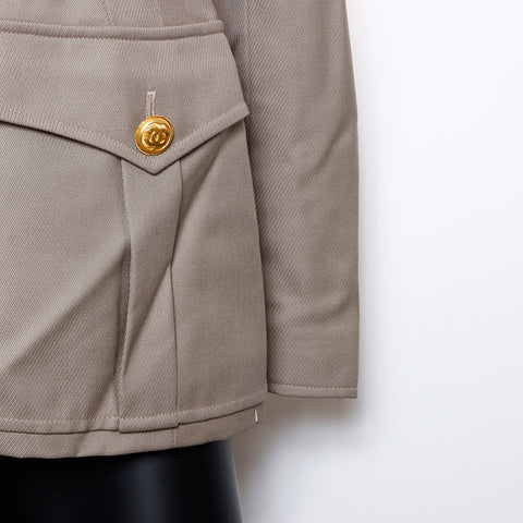 Chanel CHANEL 96A Size: 38 Wool Gold Button Military Belt Jacket Khaki WS8908