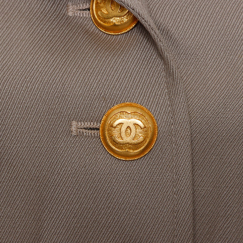 Chanel CHANEL 96A Size: 38 Wool Gold Button Military Belt Jacket Khaki WS8908