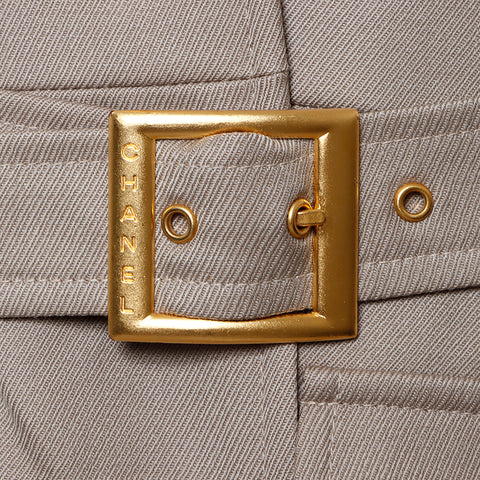 Chanel CHANEL 96A Size: 38 Wool Gold Button Military Belt Jacket Khaki WS8908