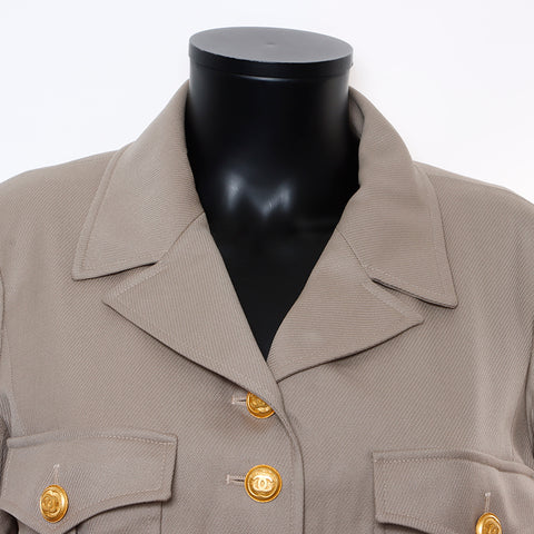 Chanel CHANEL 96A Size: 38 Wool Gold Button Military Belt Jacket Khaki WS8908
