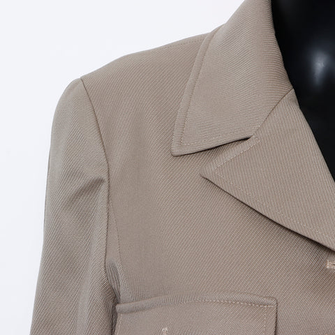 Chanel CHANEL 96A Size: 38 Wool Gold Button Military Belt Jacket Khaki WS8908