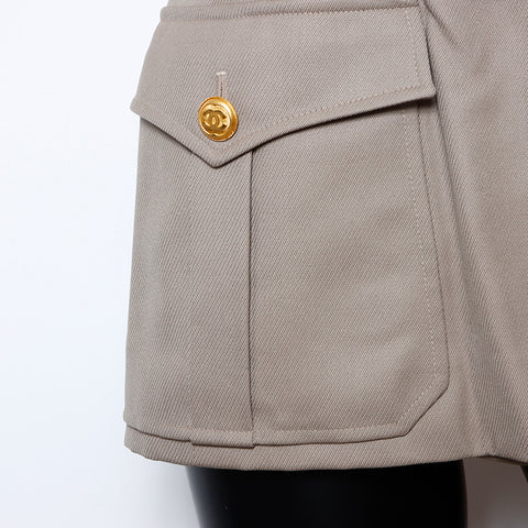Chanel CHANEL 96A Size: 38 Wool Gold Button Military Belt Jacket Khaki WS8908