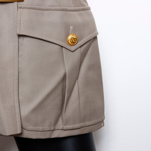 Chanel CHANEL 96A Size: 38 Wool Gold Button Military Belt Jacket Khaki WS8908