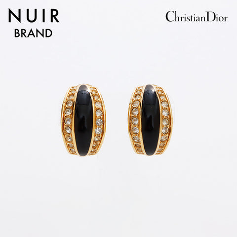 クリスチャンディオール Christian Dior ブラック ラインストーン イヤリング ゴールド WS8914