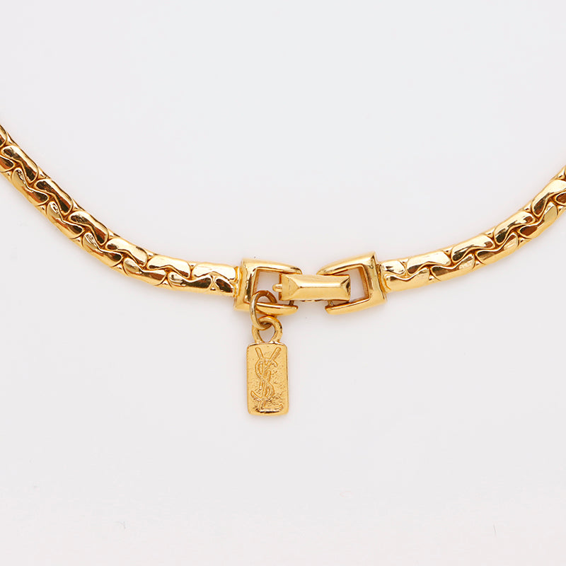 【美品】イヴサンローラン ネックレス YSL ラインストーン ブラック ゴールド イヴ・サンローラン YVES SAINT LAURENT ラインストーン