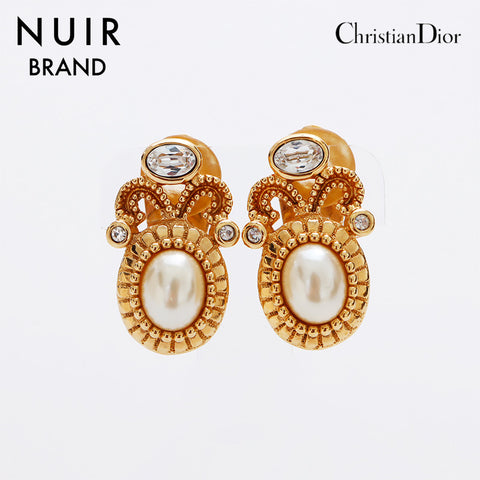 Boucles d'oreilles de motif de perle chrétien Dior Dior Gold WS8949