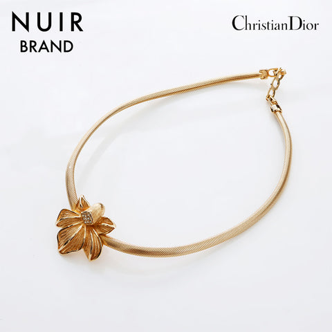 Christian Dior Rhinestone Necklace gold WS8955
