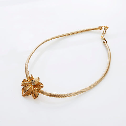 Christian Dior Rhinestone Necklace gold WS8955