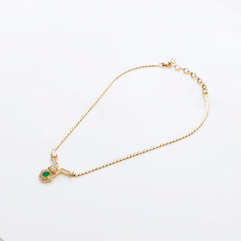 Christian Dior Rhinestone Green Necklace gold WS8958