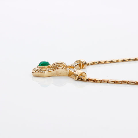 Christian Dior Rhinestone Green Necklace gold WS8958