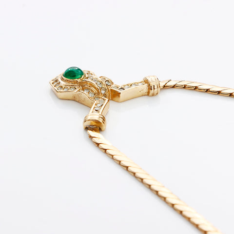 Christian Dior Rhinestone Green Necklace gold WS8958