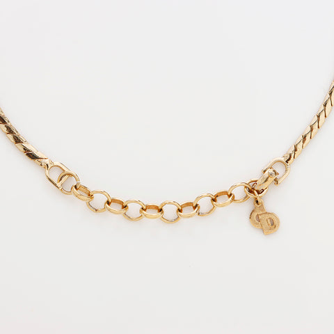 Christian Dior Rhinestone Green Necklace gold WS8958