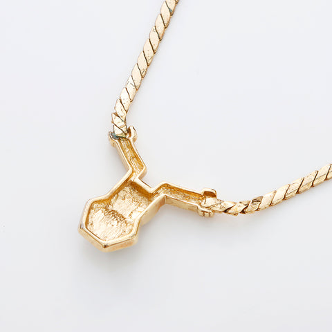 Christian Dior Rhinestone Green Necklace gold WS8958