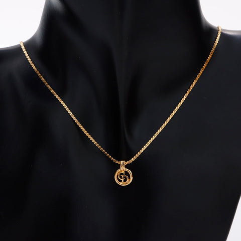 Christian Dior CD logo circle Necklace gold WS8964