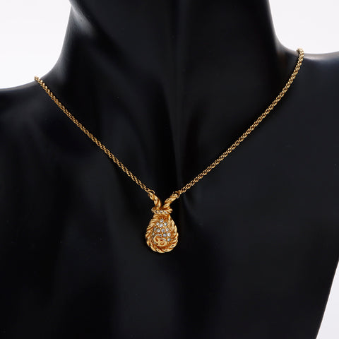 Christian Dior Rhinestone CD Logo Necklace gold WS8969