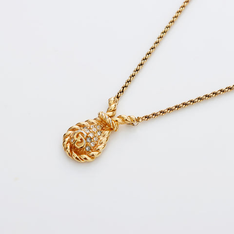 Christian Dior Rhinestone CD Logo Necklace gold WS8969