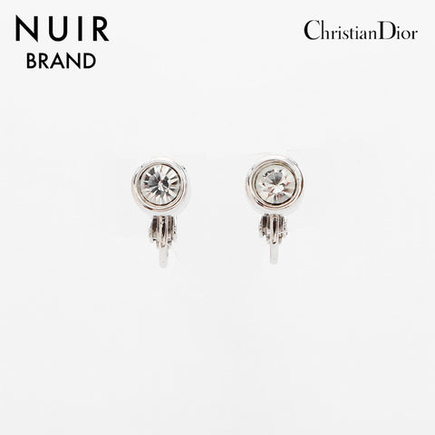 クリスチャンディオール Christian Dior ラインストーン ワンポイント  イヤリング シルバー WS8978