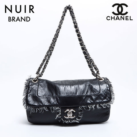 シャネル CHANEL 14番台 ラムスキン チェーン ココマーク　ターンロック ツイード ショルダーバッグ ブラック WS8993