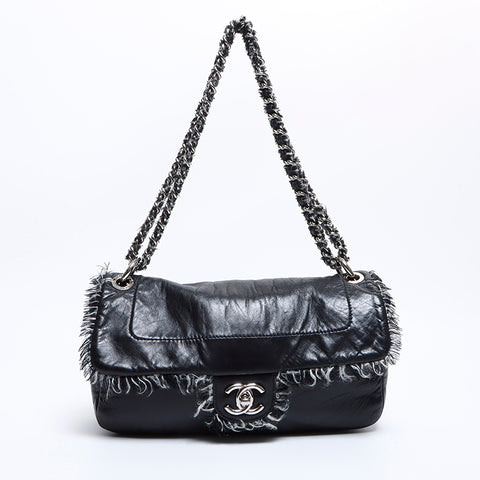 シャネル CHANEL 14番台 ラムスキン チェーン ココマーク　ターンロック ツイード ショルダーバッグ ブラック WS8993