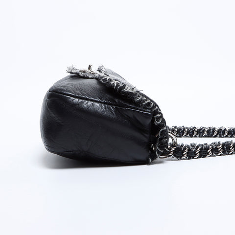 シャネル CHANEL 14番台 ラムスキン チェーン ココマーク　ターンロック ツイード ショルダーバッグ ブラック WS8993