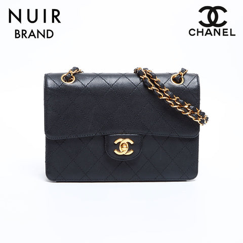 シャネル CHANEL 5番台 キャビアスキン Wチェーン ココマーク マトラッセ23 ショルダーバッグ ブラック WS8994