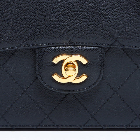 シャネル CHANEL 5番台 キャビアスキン Wチェーン ココマーク マトラッセ23 ショルダーバッグ ブラック WS8994