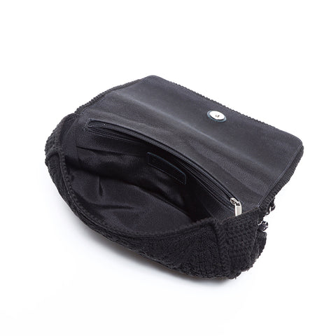 CHANEL 9.1" Chain COCO Mark Knit Wool Shoulder Bag black WS8995