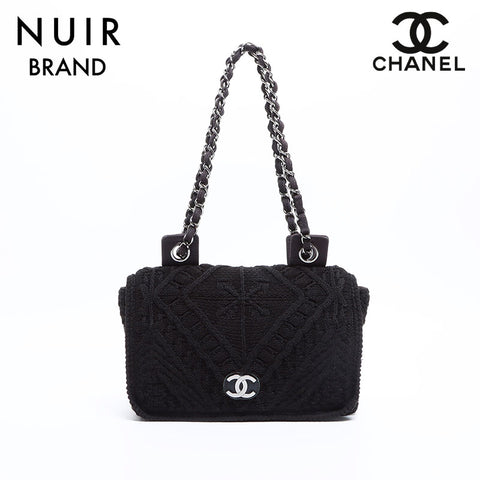 シャネル CHANEL 9番台 23cm チェーン ココマーク ニット ウール ショルダーバッグ ブラック WS8995