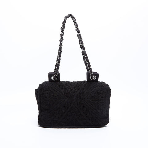 CHANEL 9.1" Chain COCO Mark Knit Wool Shoulder Bag black WS8995