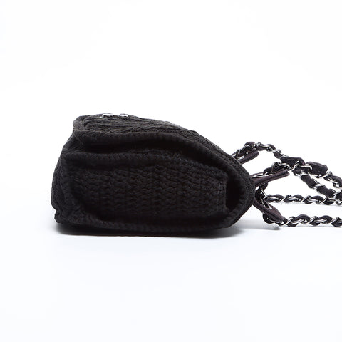 CHANEL 9.1" Chain COCO Mark Knit Wool Shoulder Bag black WS8995