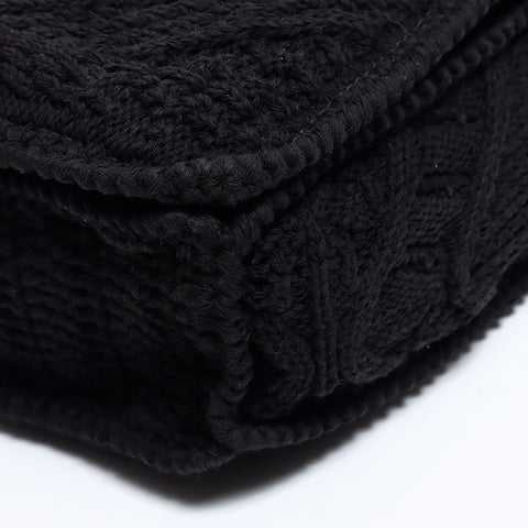 CHANEL 9.1" Chain COCO Mark Knit Wool Shoulder Bag black WS8995