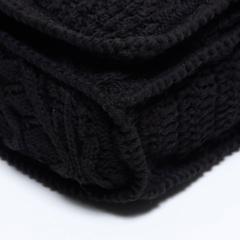 CHANEL 9.1" Chain COCO Mark Knit Wool Shoulder Bag black WS8995