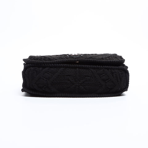 CHANEL 9.1" Chain COCO Mark Knit Wool Shoulder Bag black WS8995