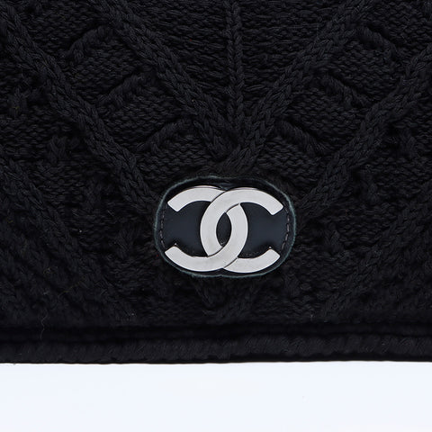 CHANEL 9.1" Chain COCO Mark Knit Wool Shoulder Bag black WS8995