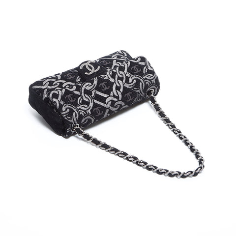 Sehr guter Zustand CHANEL Nr. 10 hier Mark Kettenstickerei silberne Hardware 25 cm Handtasche schwarz WS8996