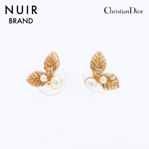 クリスチャンディオール Christian Dior パール リーフ ピアス ゴールド WS9006