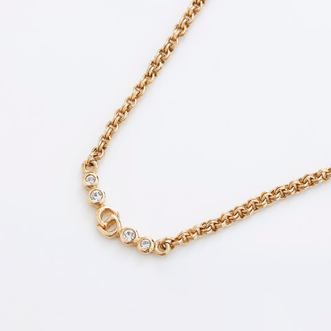 克里斯蒂安·迪奥（Christian Dior Chain）水钻老式项链金黄金WS9015