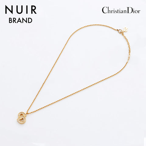 Christian Dior Logo Rhinestone Collier vintage Gold WS9018