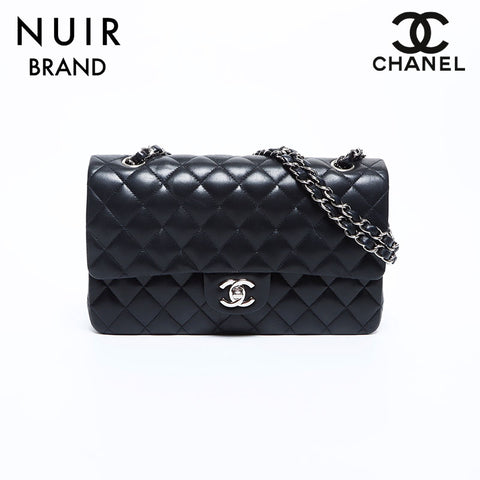香奈儿香奈儿(Chanel Chanel)9号Lambskin W-Flap Matelasse肩带黑色WS9047